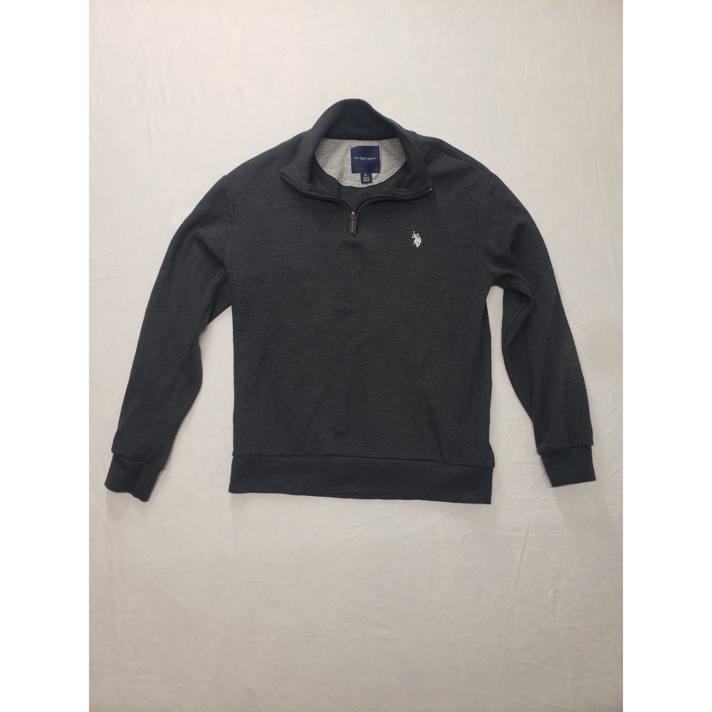 US Polo Assn Cotton Poly 1/4 Zip Pullover Gray Knit Sweater Flatback Size Large